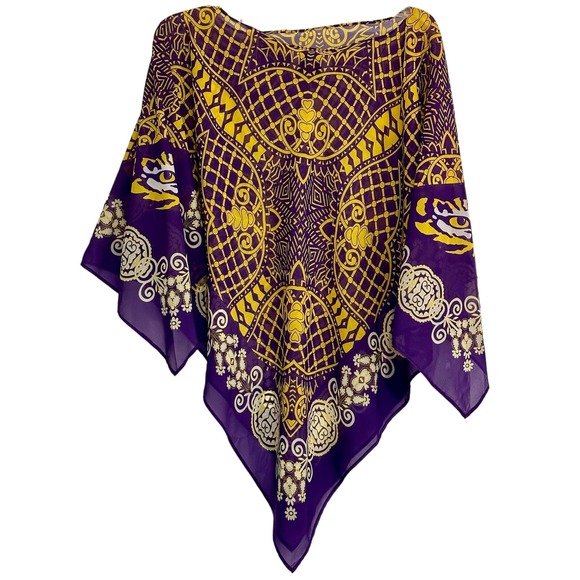 Shaw scarf poncho purple yellow LSU themed Tiger's eye Emerson Street Size S/M - Picture 5 of 7